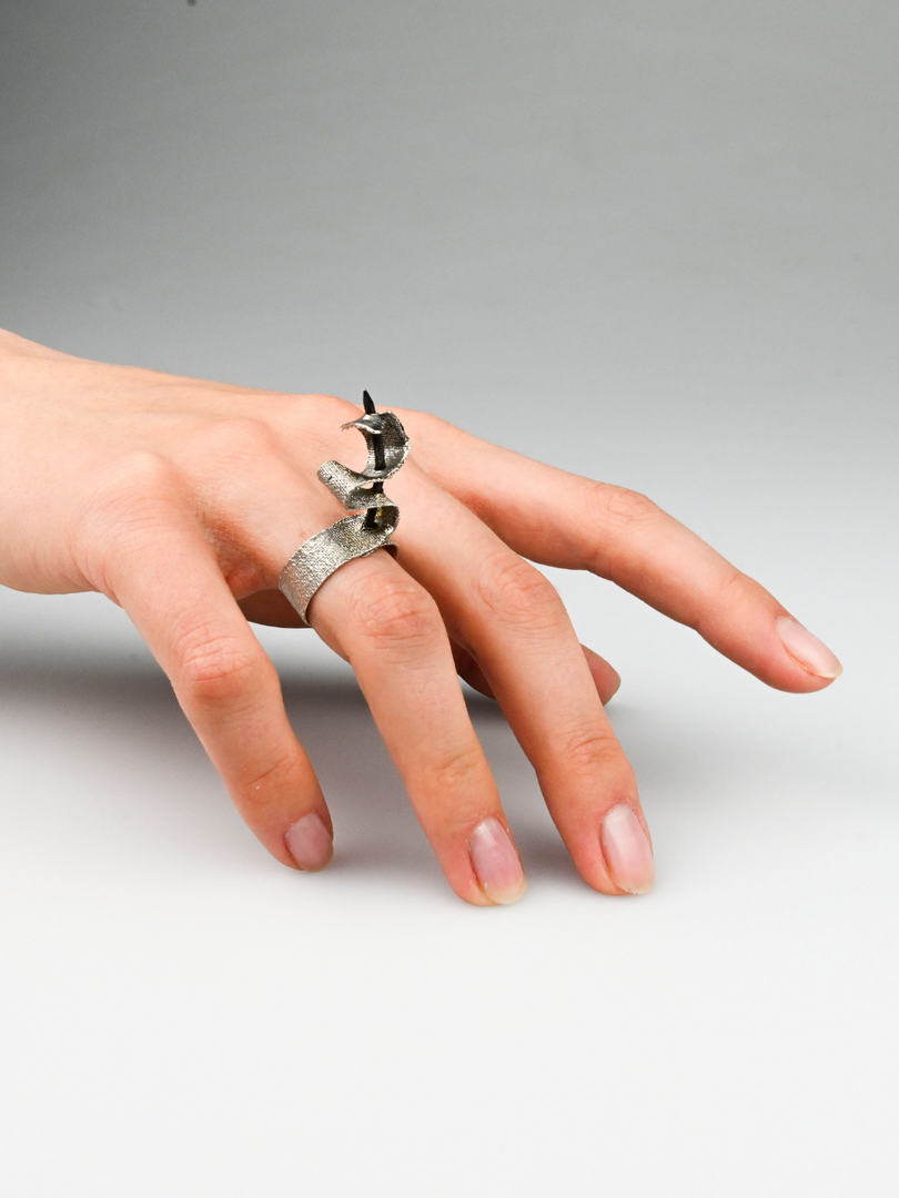Nail In Silver Textile Ring