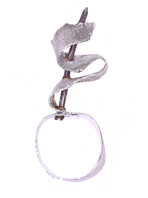 Nail In Silver Textile Ring