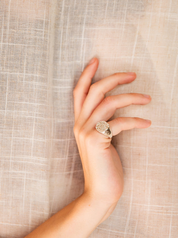 Silver Textile Signet Top